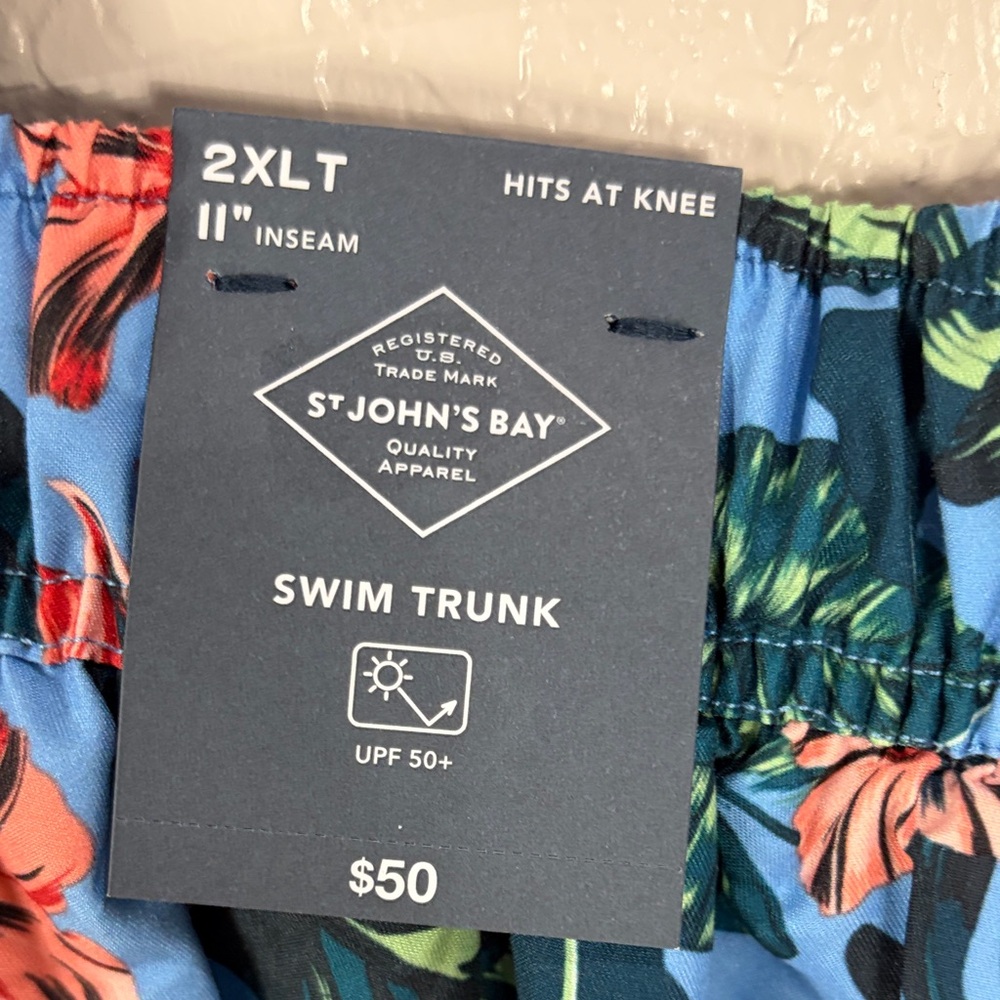 St.John’s Bay, size 2XLT,Floral Blue Men's Swim Shorts - Picture 4 of 17